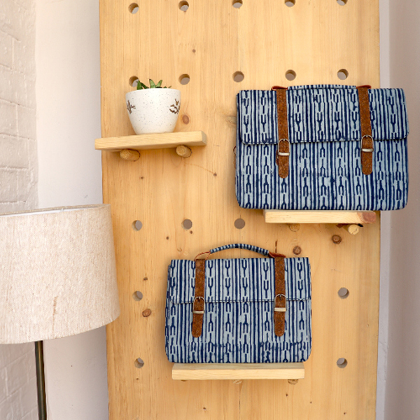 Kirgiti's Vegan Leather and Dabu Print Canvas Indigo Fork 'Unisex' Laptop Sleeve - 15" - image 4
